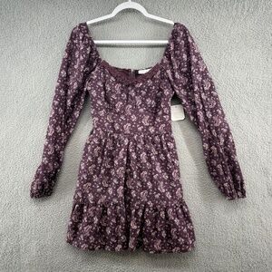 Altar’d State Floral Boho Cottagecore Mini Dress Purple Wine Long Sleeve Small